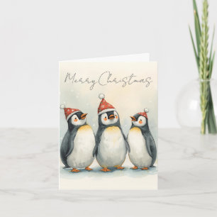 Merry Christmas Three Penguins Christmas Card