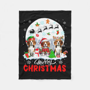 Merry Christmas Three Santa Elf Reindeer Beagles O Fleece Blanket