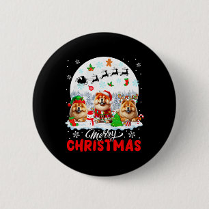 Merry Christmas Three Santa Elf Reindeer Chow Chow Button