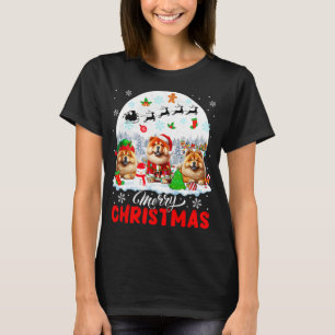 Merry Christmas Three Santa Elf Reindeer Chow Chow T-Shirt