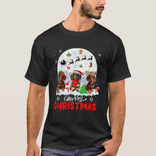 Merry Christmas Three Santa Elf Reindeer Dachshund T-Shirt