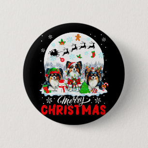 Merry Christmas Three Santa Elf Reindeer Papillons Button