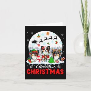 Merry Christmas Three Santa Elf Reindeer Papillons Card
