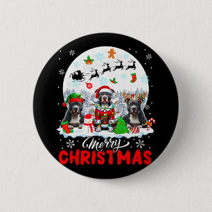 Merry Christmas Three Santa Elf Reindeer Pit Bulls Button