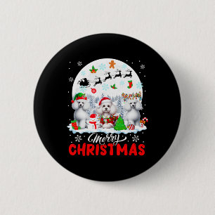 Merry Christmas Three Santa Elf Reindeer Poodles O Button