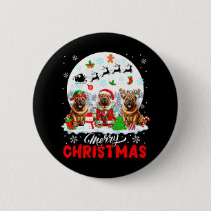 Merry Christmas Three Santa Elf Reindeer Shar Peis Button