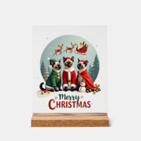 Merry Christmas Three Santa Elf Reindeer Siamese C