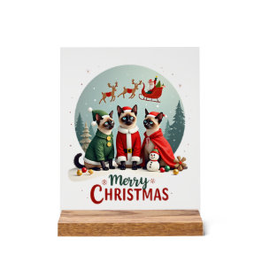 Merry Christmas Three Santa Elf Reindeer Siamese C Acrylic Sign