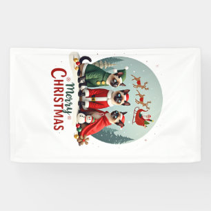 Merry Christmas Three Santa Elf Reindeer Siamese C Banner