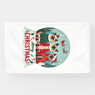 Merry Christmas Three Santa Elf Reindeer Siamese C Banner