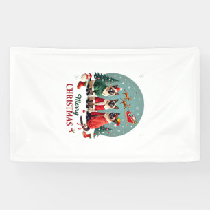 Merry Christmas Three Santa Elf Reindeer Siamese C Banner