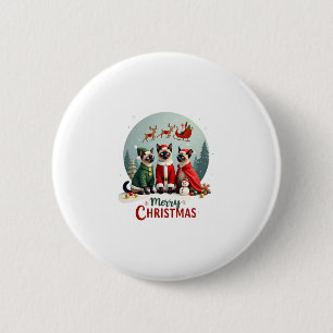 Merry Christmas Three Santa Elf Reindeer Siamese C Button