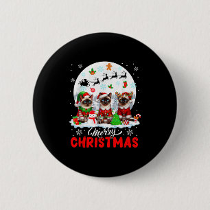 Merry Christmas Three Santa Elf Reindeer Siamese C Button