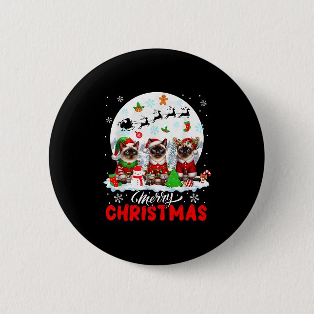 Merry Christmas Three Santa Elf Reindeer Siamese C Button (Front)