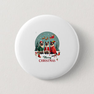Merry Christmas Three Santa Elf Reindeer Siamese C Button