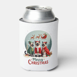 Merry Christmas Three Santa Elf Reindeer Siamese C Can Cooler