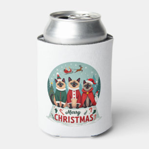 Merry Christmas Three Santa Elf Reindeer Siamese C Can Cooler
