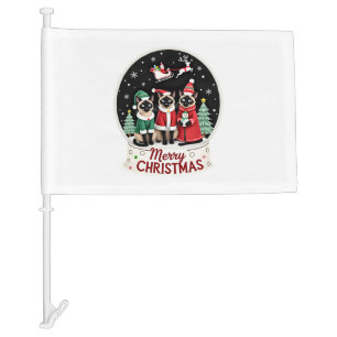 Merry Christmas Three Santa Elf Reindeer Siamese C Car Flag