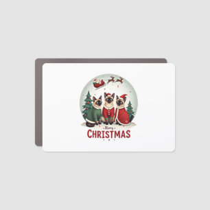 Merry Christmas Three Santa Elf Reindeer Siamese C Car Magnet
