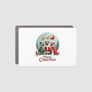 Merry Christmas Three Santa Elf Reindeer Siamese C Car Magnet