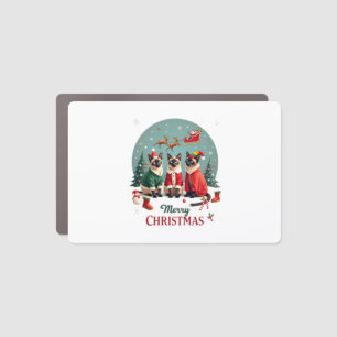 Merry Christmas Three Santa Elf Reindeer Siamese C Car Magnet