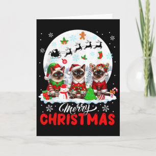 Merry Christmas Three Santa Elf Reindeer Siamese C Card