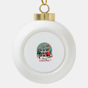 Merry Christmas Three Santa Elf Reindeer Siamese C Ceramic Ball Christmas Ornament