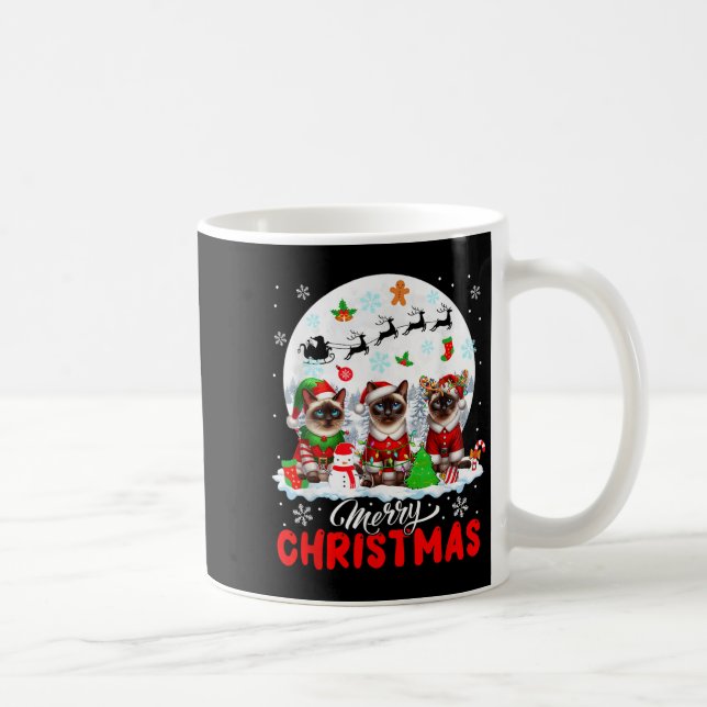 Merry Christmas Three Santa Elf Reindeer Siamese C Coffee Mug (Right)