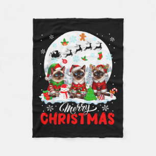 Merry Christmas Three Santa Elf Reindeer Siamese C Fleece Blanket