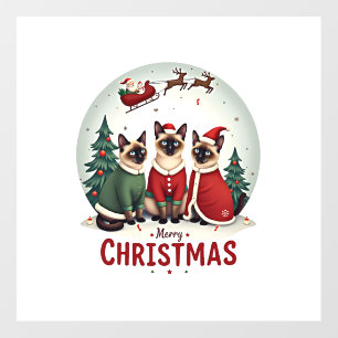 Merry Christmas Three Santa Elf Reindeer Siamese C Floor Decals