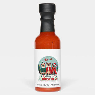 Merry Christmas Three Santa Elf Reindeer Siamese C Hot Sauces
