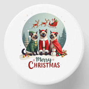 Merry Christmas Three Santa Elf Reindeer Siamese C Mini Candle Favors