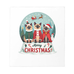 Merry Christmas Three Santa Elf Reindeer Siamese C Notepad