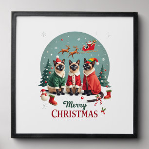 Merry Christmas Three Santa Elf Reindeer Siamese C Peel And Stick Photo Tile