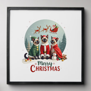 Merry Christmas Three Santa Elf Reindeer Siamese C Peel And Stick Photo Tile