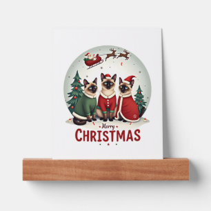 Merry Christmas Three Santa Elf Reindeer Siamese C Picture Ledge