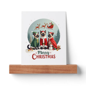 Merry Christmas Three Santa Elf Reindeer Siamese C Picture Ledge
