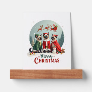 Merry Christmas Three Santa Elf Reindeer Siamese C Picture Ledge