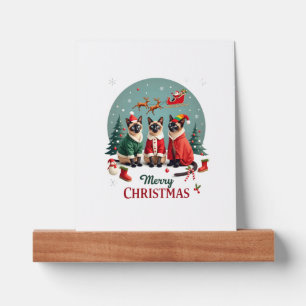 Merry Christmas Three Santa Elf Reindeer Siamese C Picture Ledge