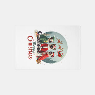 Merry Christmas Three Santa Elf Reindeer Siamese C Rug