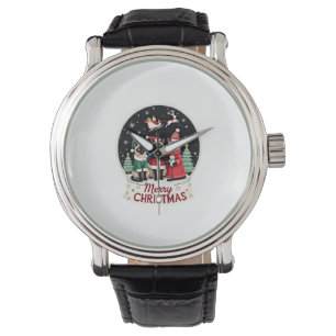 Merry Christmas Three Santa Elf Reindeer Siamese C Watch