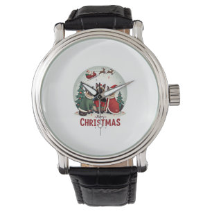 Merry Christmas Three Santa Elf Reindeer Siamese C Watch