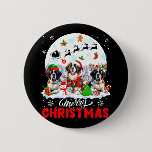 Merry Christmas Three Santa Elf Reindeer St. Berna Button