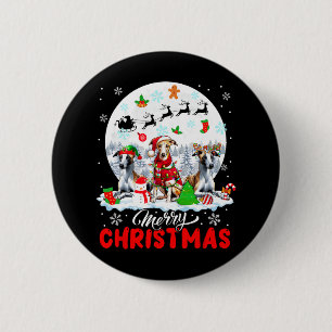 Merry Christmas Three Santa Elf Reindeer Whippets  Button