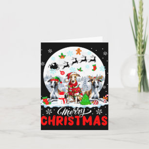 Merry Christmas Three Santa Elf Reindeer Whippets Card