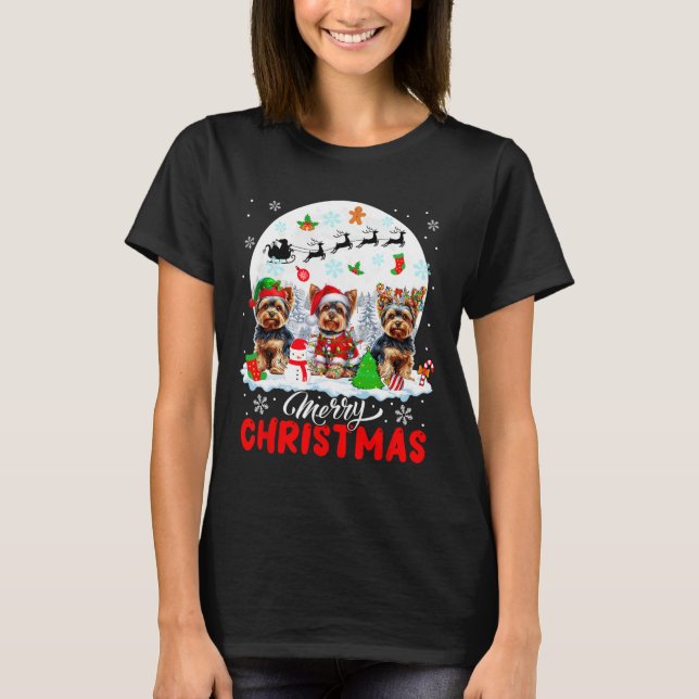Merry Christmas Three Santa Elf Reindeer Yorkshire T-Shirt (Front)