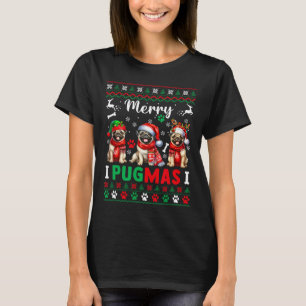 Merry Christmas Three Santa Pugs Colorful Sweater