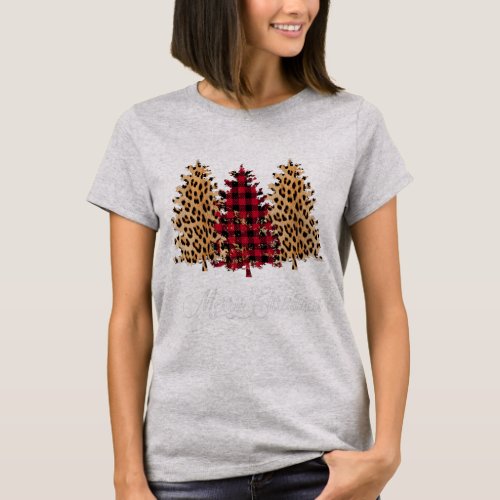 Merry Christmas Three Xmas Trees Buffalo Plaid  T_Shirt