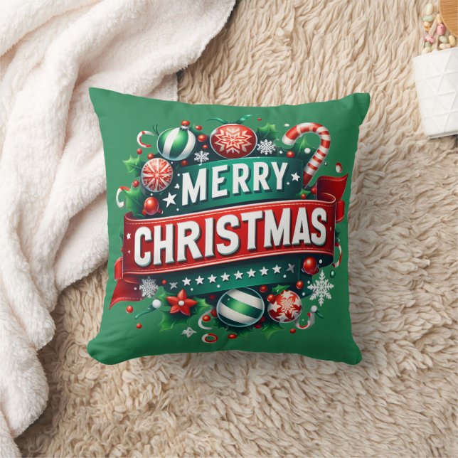 Merry Christmas Throw Pillow (Blanket)