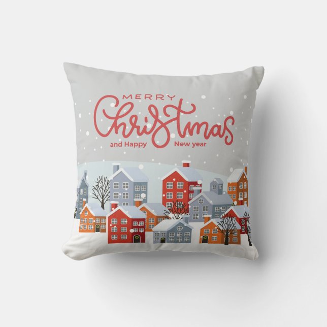 Merry Christmas Throw Pillow | Festive Holiday  (Front)